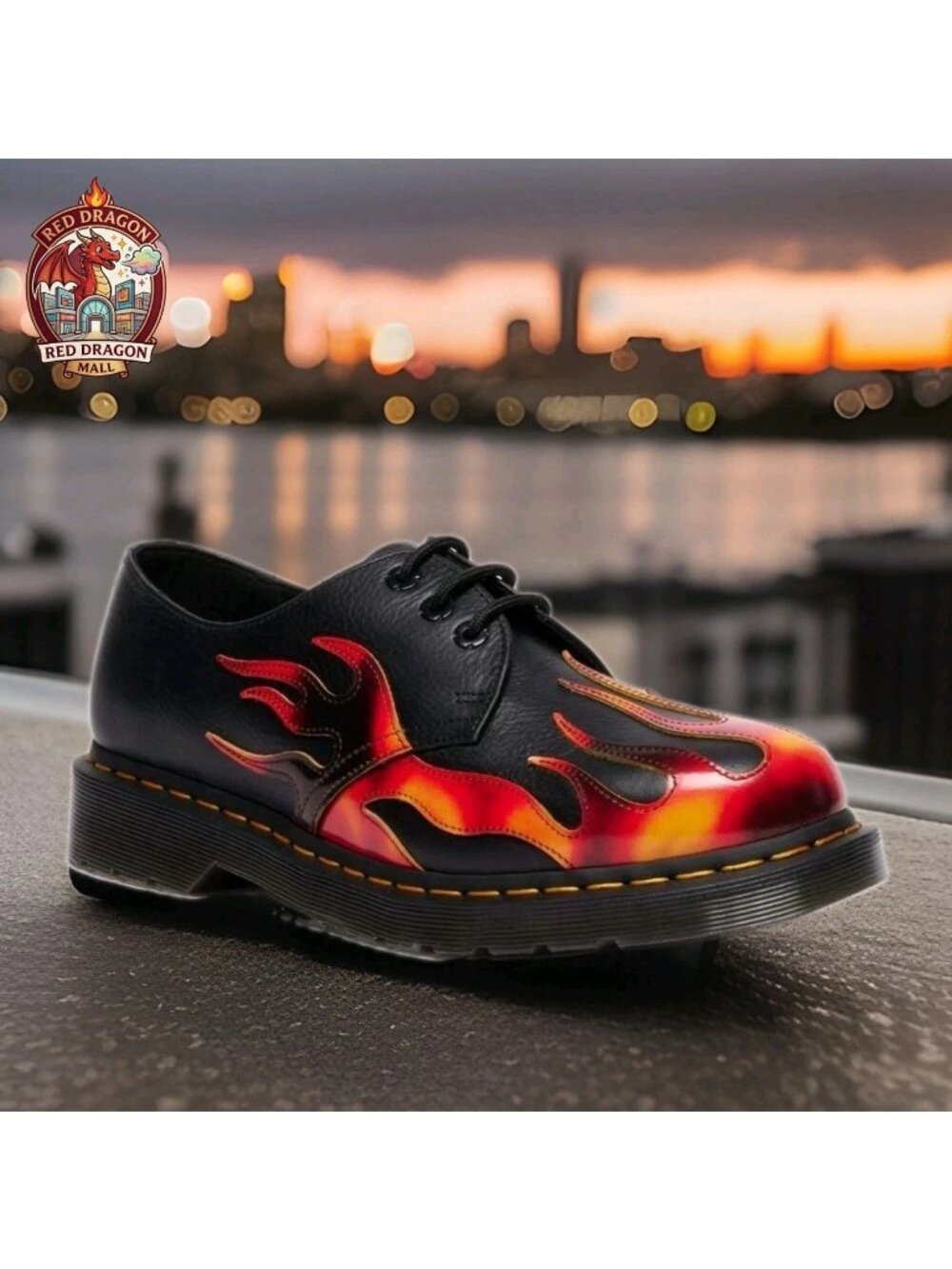 Dr. Martens 1461 Flame 3-Hole Black Leather Low Top Oxford Shoes - Size M6/W7